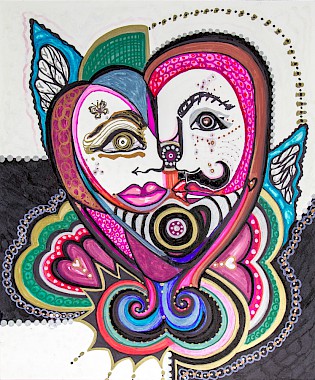 heart faces colorful original art