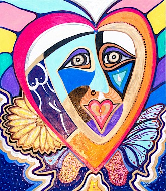 erotic heart face flower butterfly modern art