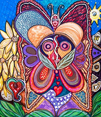 heart butterfly flowers colorful contemporary art