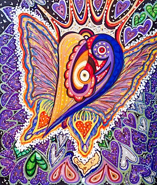 hearts wings colorful abstract art