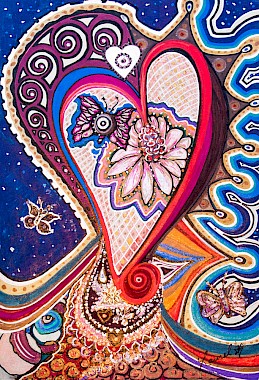 butterfly flower hearts colorful contemporary art