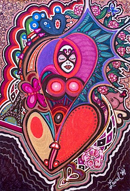 erotic face hearts colorful original art