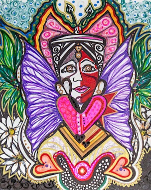butterfly hearts face mask flowers fine art