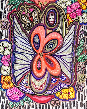 face butterflies flowers modern art