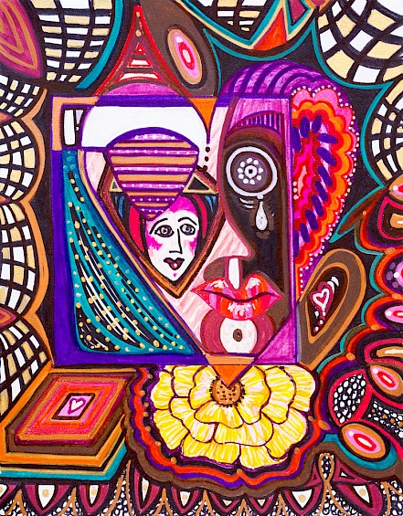 faces heart erotic colorful contemporary art