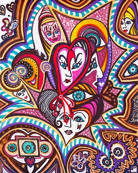 faces butterflies colorful original art