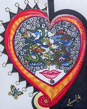 heart dragon face colorful contemporary art
