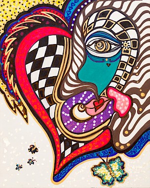 erotic checkered heart face colorful art