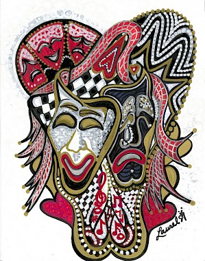 masks happy sad checkcolorful abstract art
