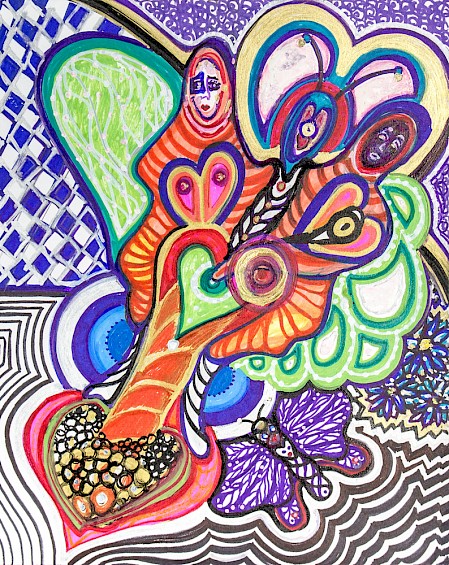 erotic butterfly hearts colorful original art