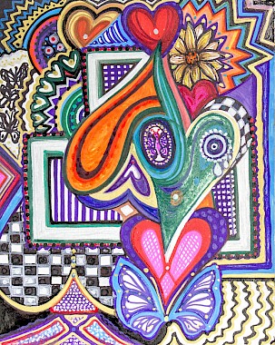 checker butterfly hearts colorful abstract art