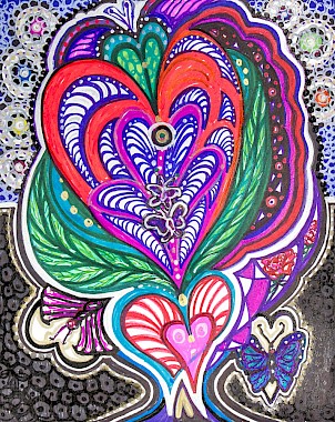 hearts butterflies colorful contemporary art