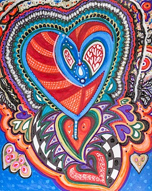 checker hearts colorful original art