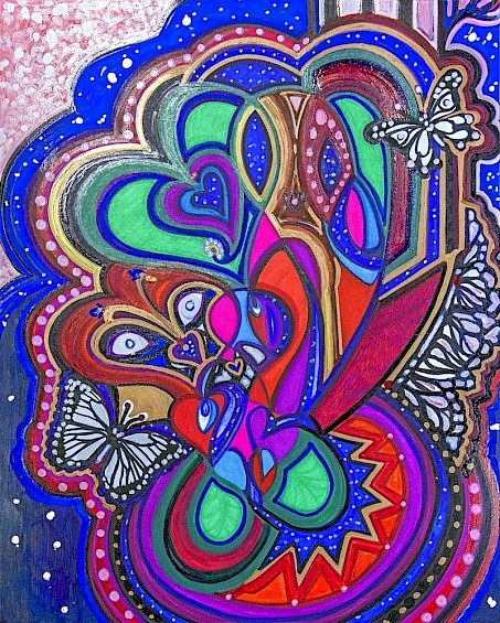 hearts butterflies colorful contemporary art