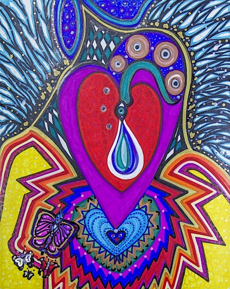 hearts butterflies colorful original art