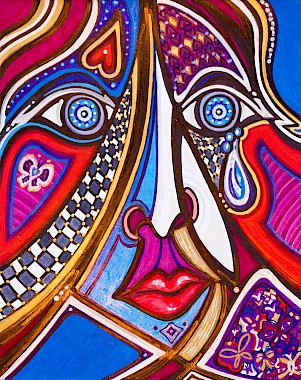 face tear checker colorful abstract art