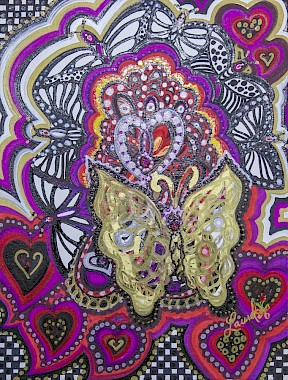 butterfly checkered hearts fine art