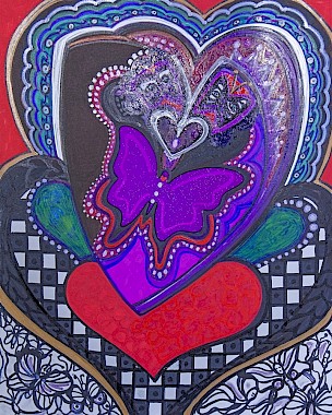 butterflies check hearts colorful abstract art