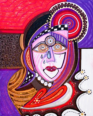 red purple face wall art