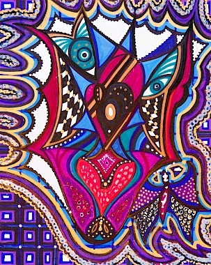 checker hearts butterflies colorful contemporary artwork