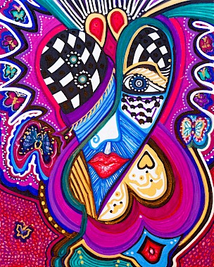checker face hearts colorful original art