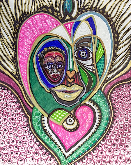 pink faces hearts wall art