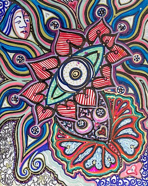 hearts faces colorful abstract art