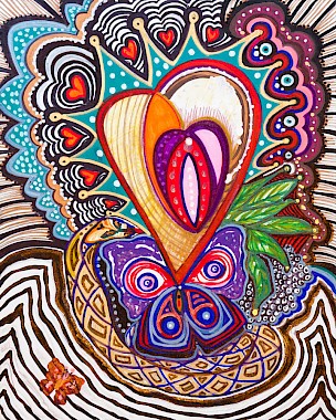 hearts butterflies colorful abstract art