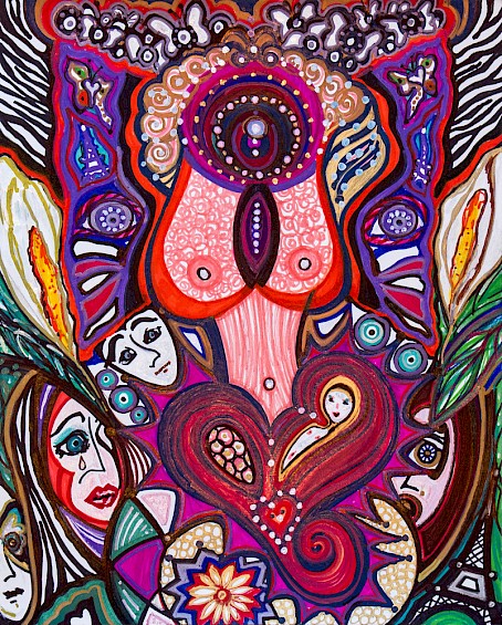 erotic faces hearts colorful original artwork