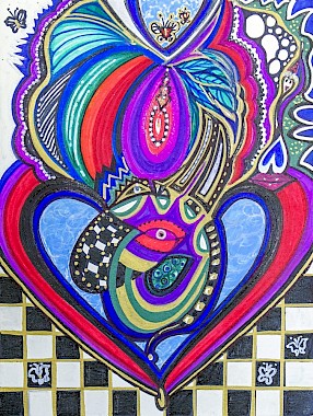 checker hearts butterflies colorful abstract art