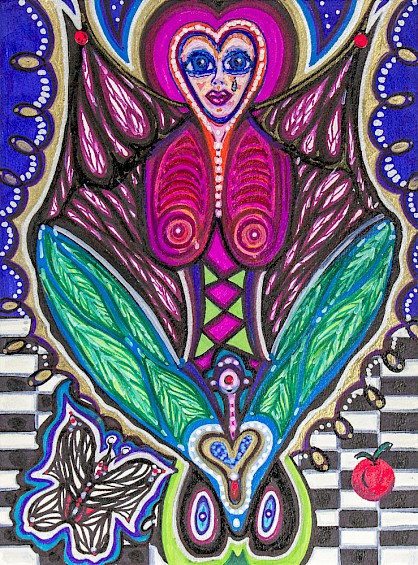 erotic checker face heart colorful original art