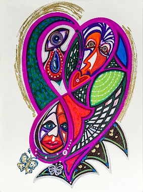 faces hearts butterflies colorful abstract artwork