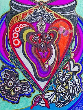 hearts butterflies colorful contemporary art