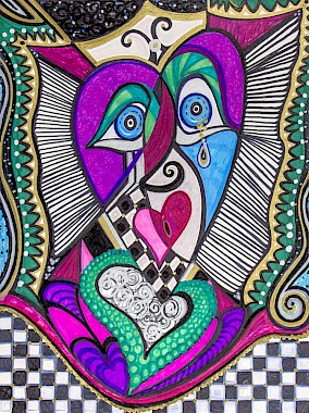 checker eyes butterfly hearts contemporary artwork