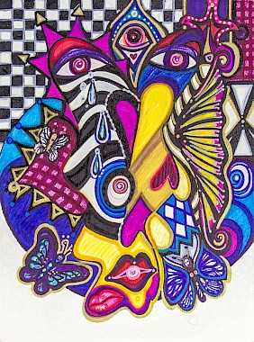 checker hearts butterflies fine artwork
