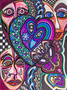 faces hearts butterfly checker colorful artwork