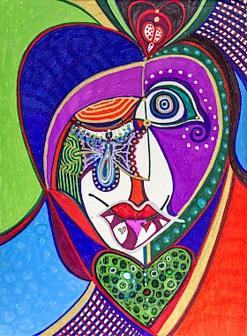 face hearts colorful abstract artwork