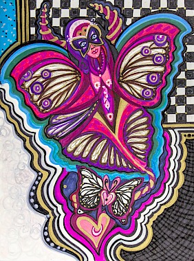 checker butterfly hearts wall art