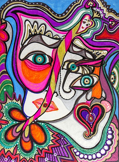 erotic butterfly face hearts original art