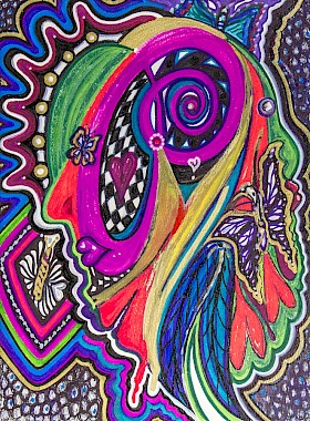 feathers face butterflies colorful abstract art