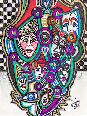 checker faces colorful abstract artwork