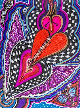 checker hearts butterflies wall art