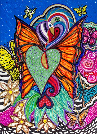 hearts flowers butterflies modern art