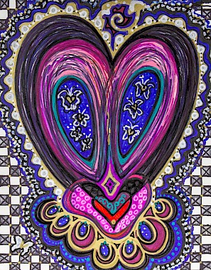 checker heart butterflies colorful original art