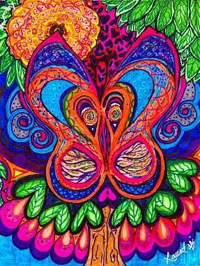 leaves butterfly colorful contemporary artwork