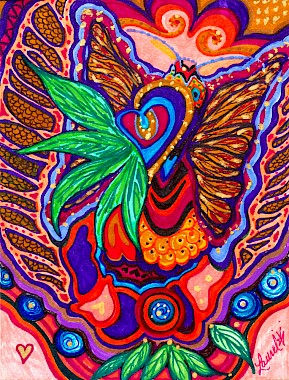 hearts butterfly colorful original artwork