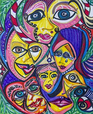 faces colorful abstract artwork