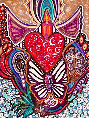 heart butterflies colorful contemporary artwork