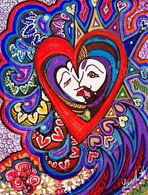 faces hearts flowers colorful abstract art