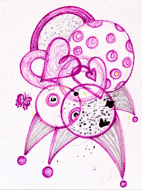 pink butterfly hearts circles contemporary artwork